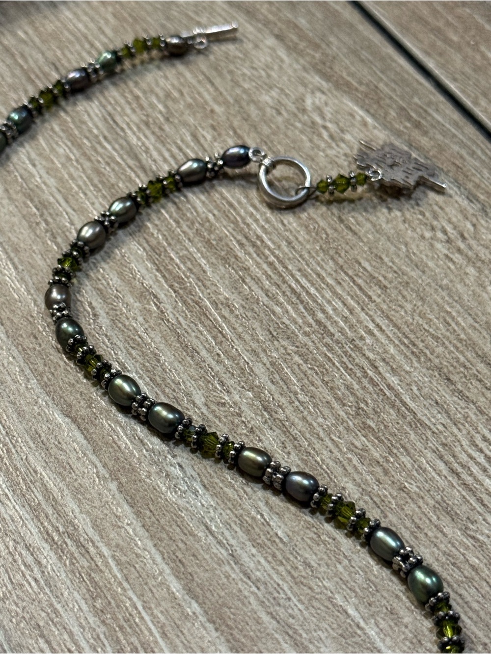 Peacock Freshwater Pearl Olive Green Crystal Beaded Necklace 19” Artisan - Picture 13 of 15
